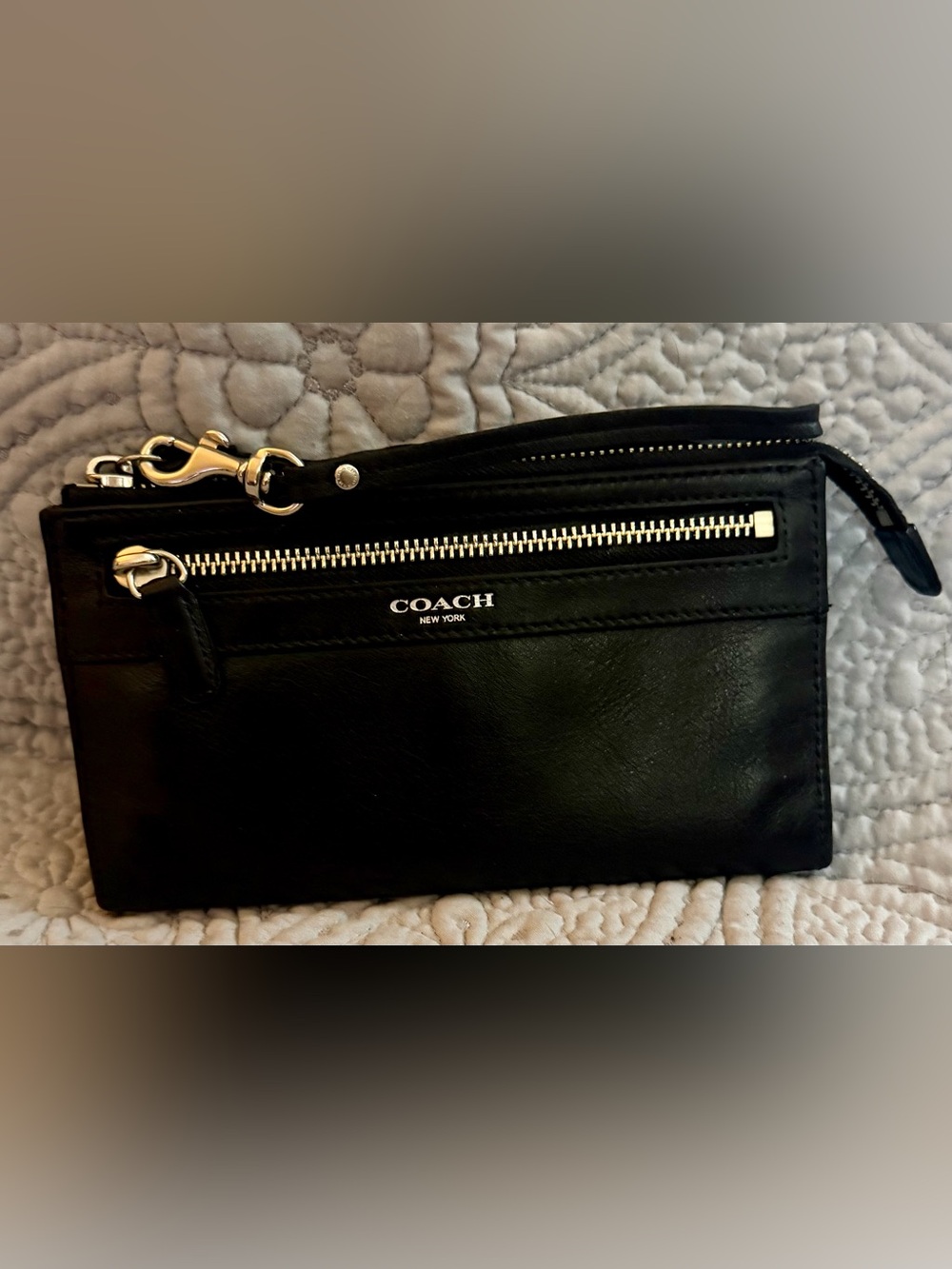 Coach Black Leather Wristlet with Gold Hardware